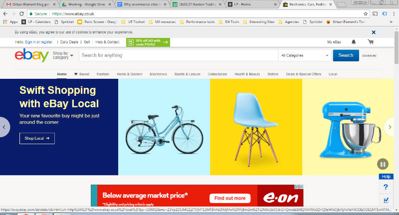 Screenshot showing home page of Ebay