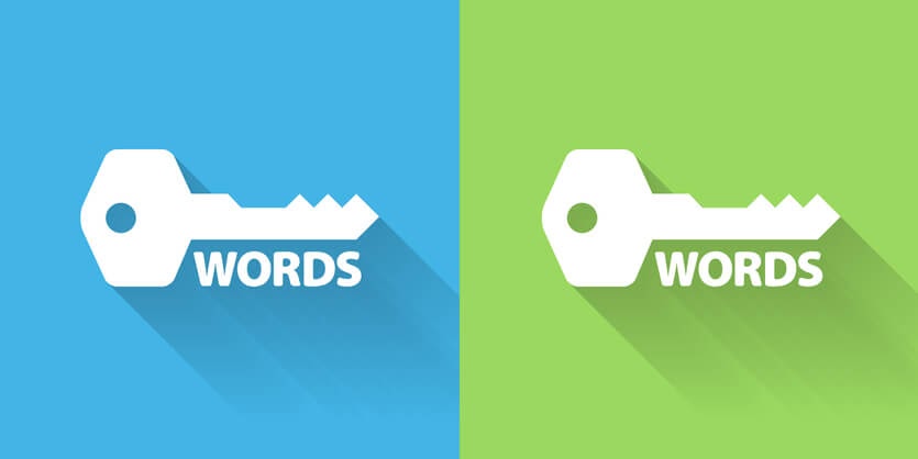 Two keys on two different background - Blue & Green with the wording Words underneath each key